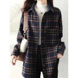 Plaid Print Button Front Shirt, Elegant Long Sleeve Lapel Shirt, Women's Clothing