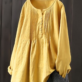 Solid Crew Neck Long Sleeve T-Shirt, Casual Every Day Top For Fall & Spring, Women's Clothing