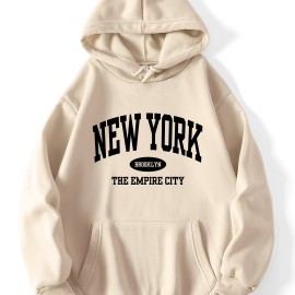 Letter Print Kangaroo Pocket Hoodie, Casual Long Sleeve Drawstring Hoodies Sweatshirt, Women's Clothing