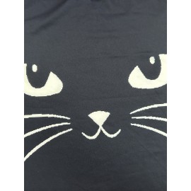 Cat Print Crew Neck Baggy Dress, Casual Long Sleeve Pocket Dress For Spring & Fall, Women's Clothing